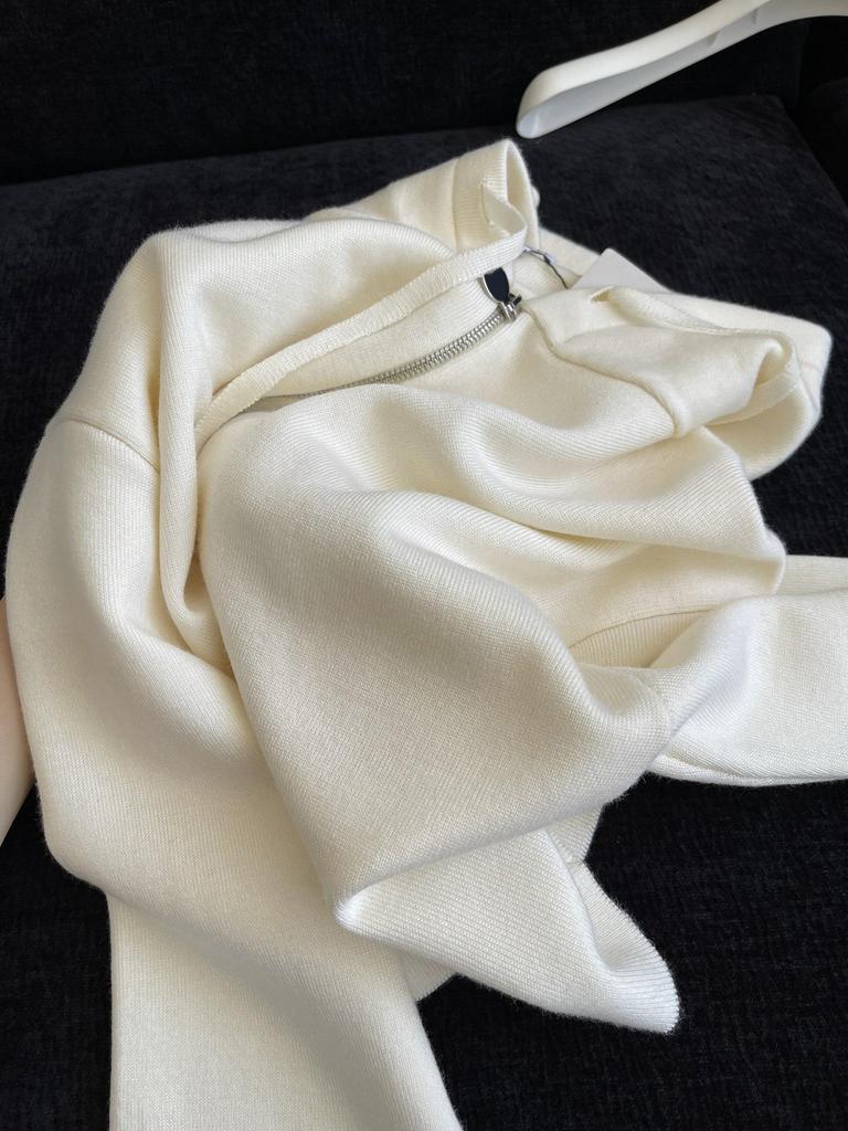 European Style French High-End Women's Embossed Ramie Wool Hooded Knit Cardigan Sweater