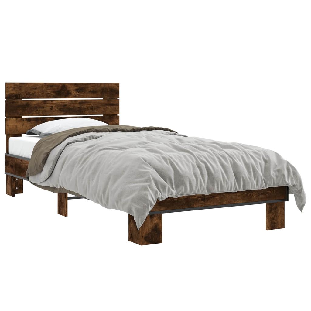 Bed Frame with Headboard Smoked Oak 80 x 200 cm