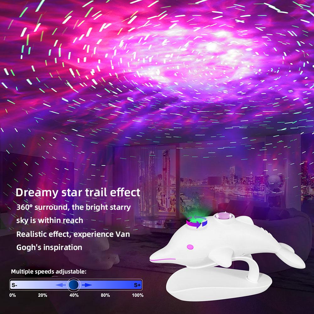 Dolphin Starry Sky Projection Lamp Starry Sky Projection Atmosphere Lamp Bedroom Night Light for Bar Gaming Room Decorative Lamp