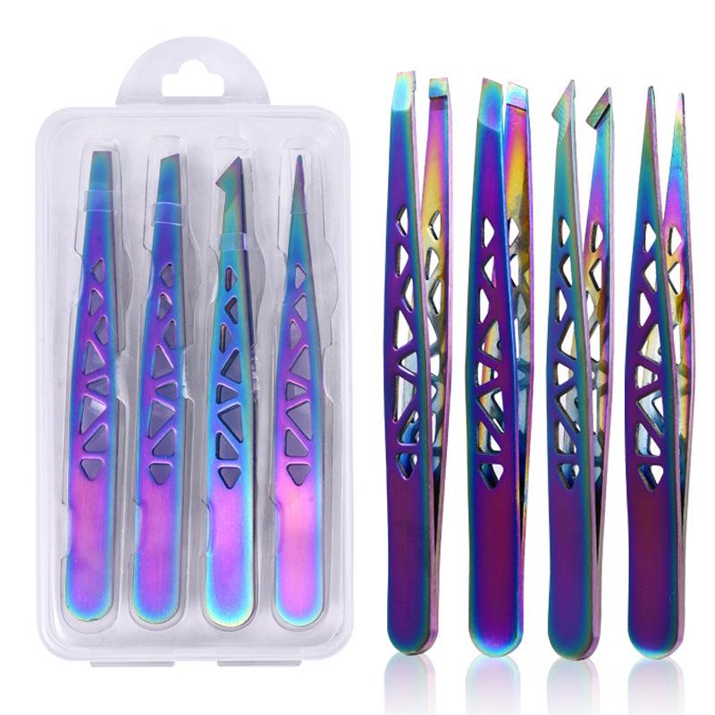 

4-piece Eyebrow Eyelash 96 Clip Tweezers Set Stainless Steel Hair Removal and Beauty Tool 4-piece set разноцветный