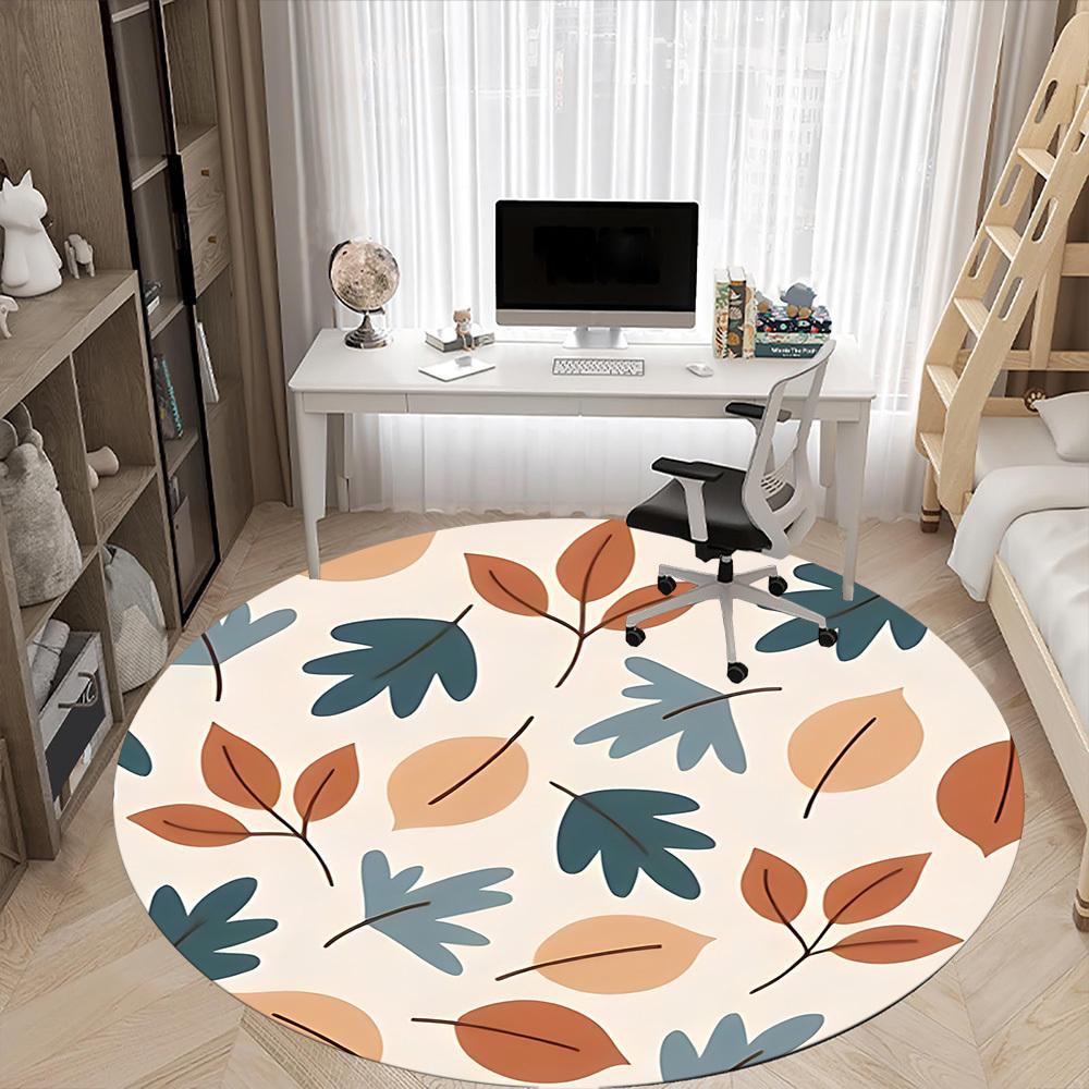 1pc Autumn Leaves Office Round Area Rug,  Mat Suitable For Office, Under Office Chairs Bedroom Living Room Home Decor, Room Deco