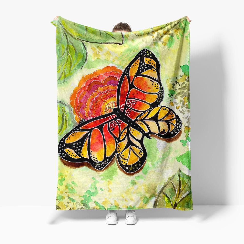 Watercolor Butterfly Blanket Floral Print Soft Fleece Throw Blanket for Women Gift Ideas Decorative Bed Blanket 75x90cm