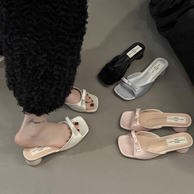 Slippers New Style Shoes Women's Shoes Thick-heeled Square Toe Flip-flops High Heels