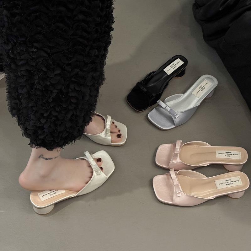 

Slippers New Style Shoes Women s Shoes Thick-heeled Square Toe Flip-flops High Heels 35 срібний