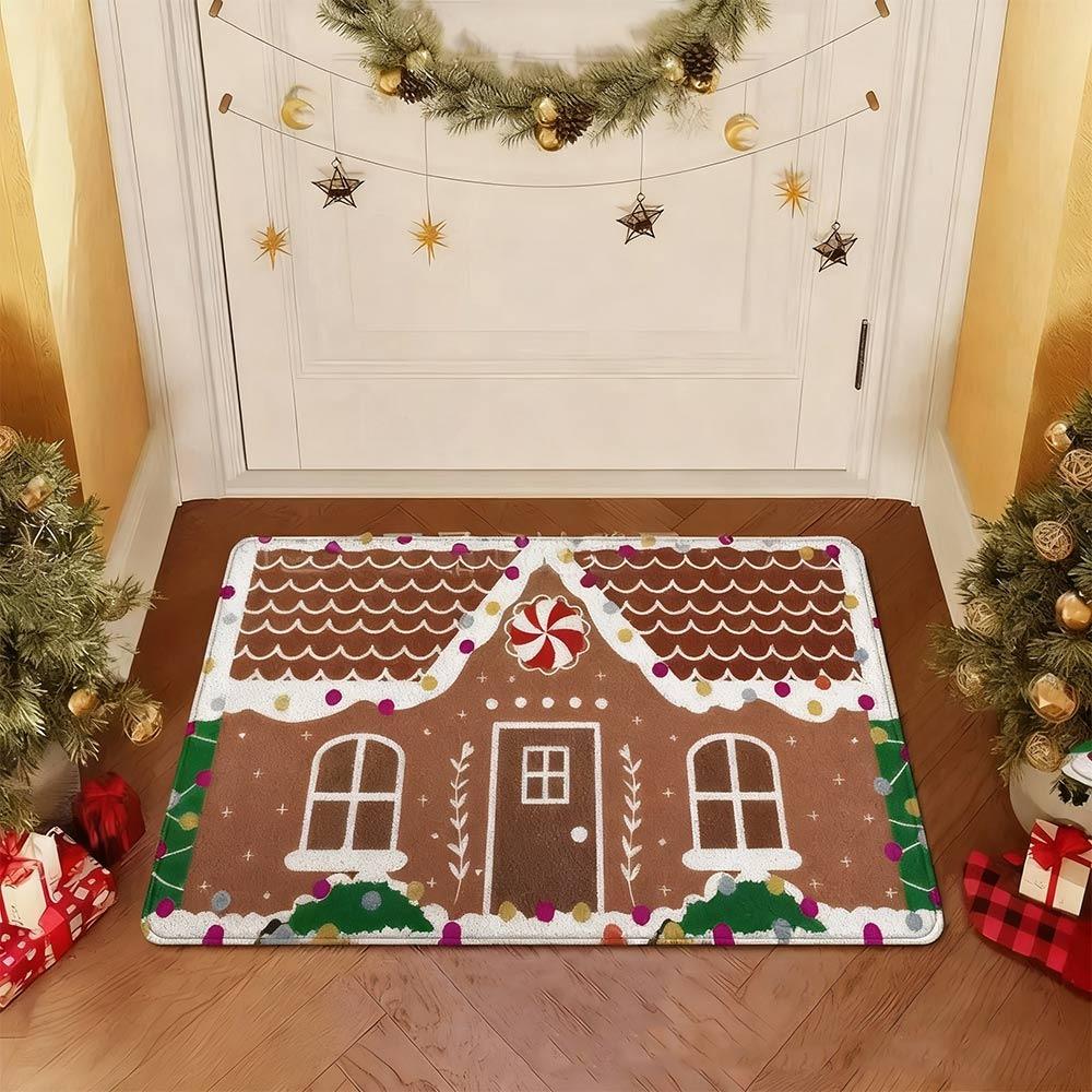 Water-absorbing Christmas Door Mat Gingerbread Man Pattern Santa Claus Design Bathroom Mat Christmas Decor Foot Mat