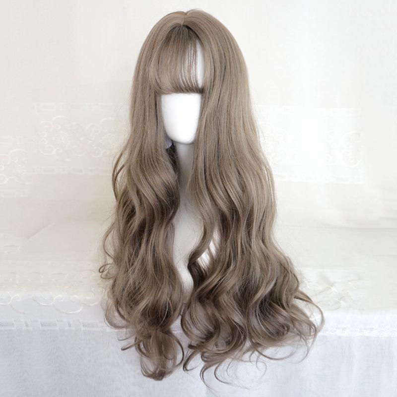 Women's Long Curly Hair Wig - Japanese & Korean Style, Realistic & Natural Look, Fluffy Face-Slimming Big Wave, Synthetic Fiber Cap