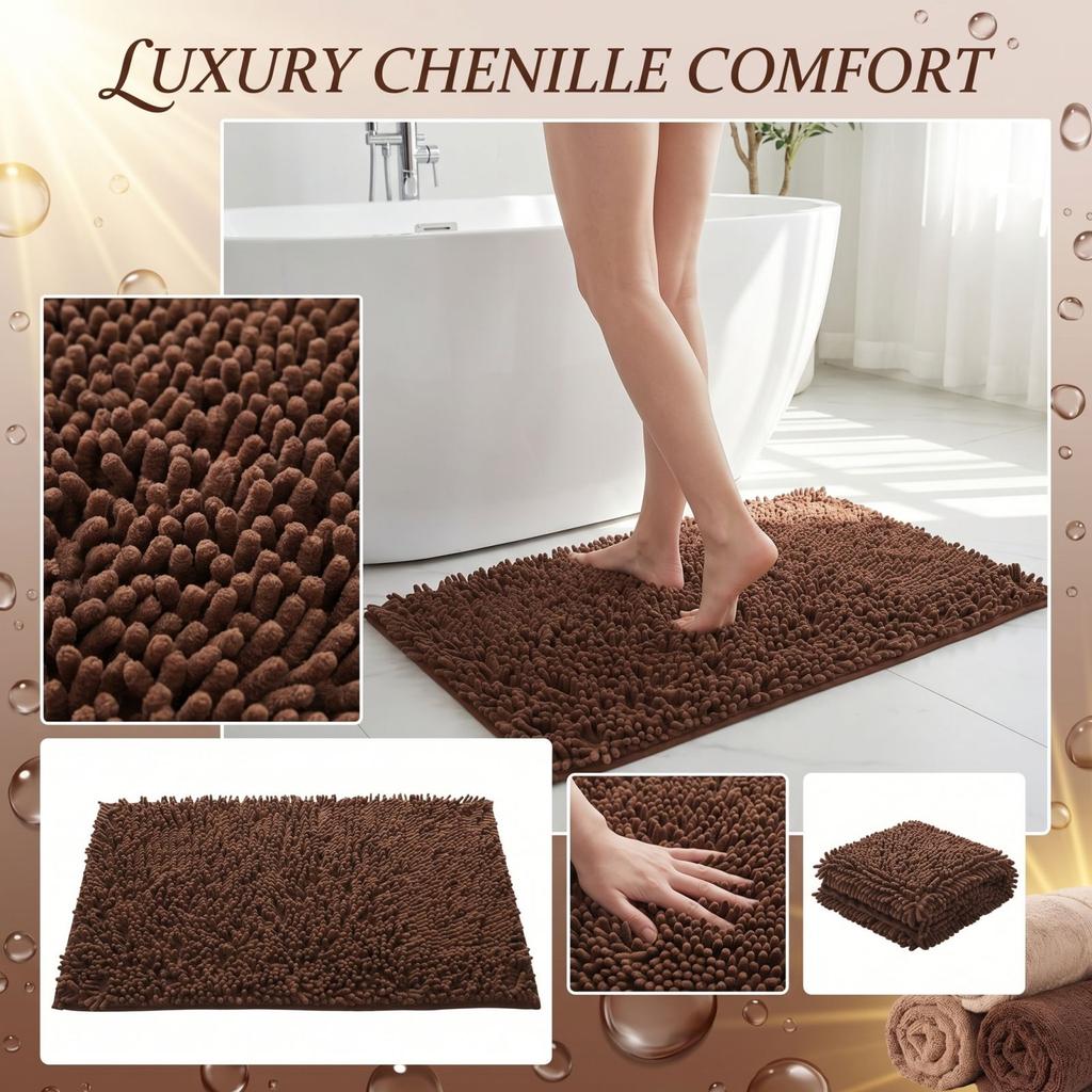 Chenille-Badezimmerteppich 40x60cm Saugfähig Rutschfest Badezimmerteppich Fußmatte Weiche Textur Mikrofaser-Fußbodenmatte