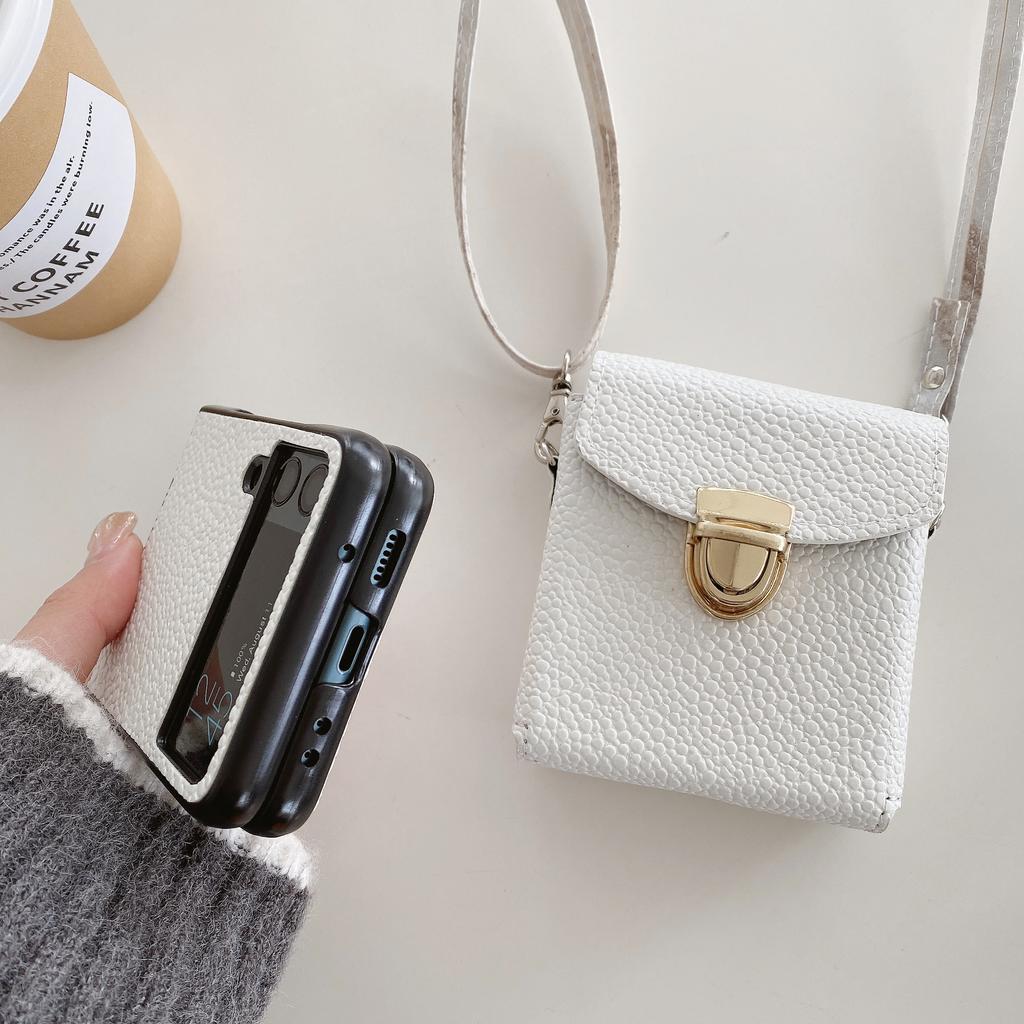 2 In 1 Crossbody Bag Phone Case for Samsung Galaxy Z Flip 5 3 4 Flip3 Flip4 Flip5 5G Case Shoulder Pouch Strap Leather Cover