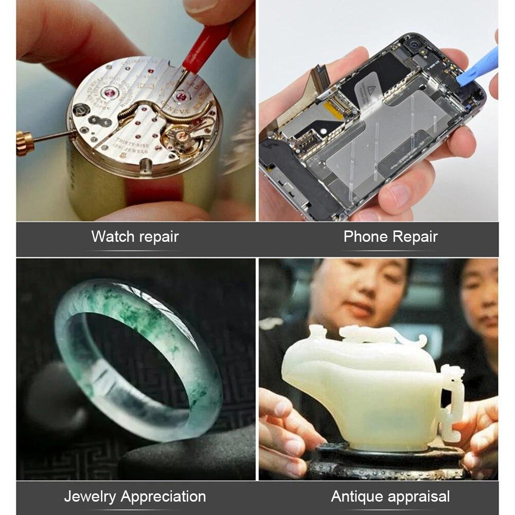 LED lupa skleněné lupy 8x/15x/23x čočka pro čtení opravy zvětšovací brýle pozorovací lupa pro mince, razítka a šperky