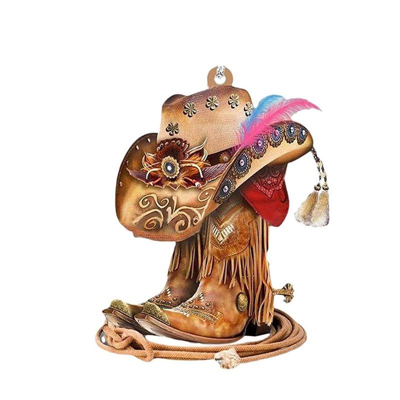 Neuzugang Personalisierter Cowboy Stiefel Dekorativer Acryl Hängeanhänger Für Auto Sattel Schlüsselanhänger Anhänger Vintage Stil