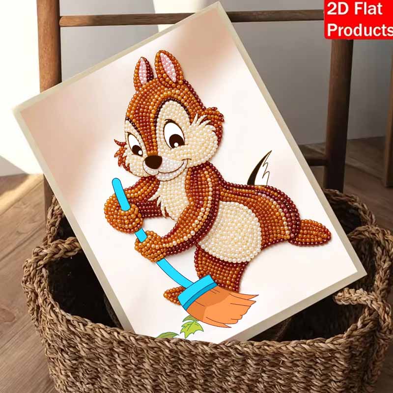 Disney 5D DIY Pearl Painting Kit, Chipmunk Sweeping Home Bedroom Wall Decor Crafts Handmade Gift