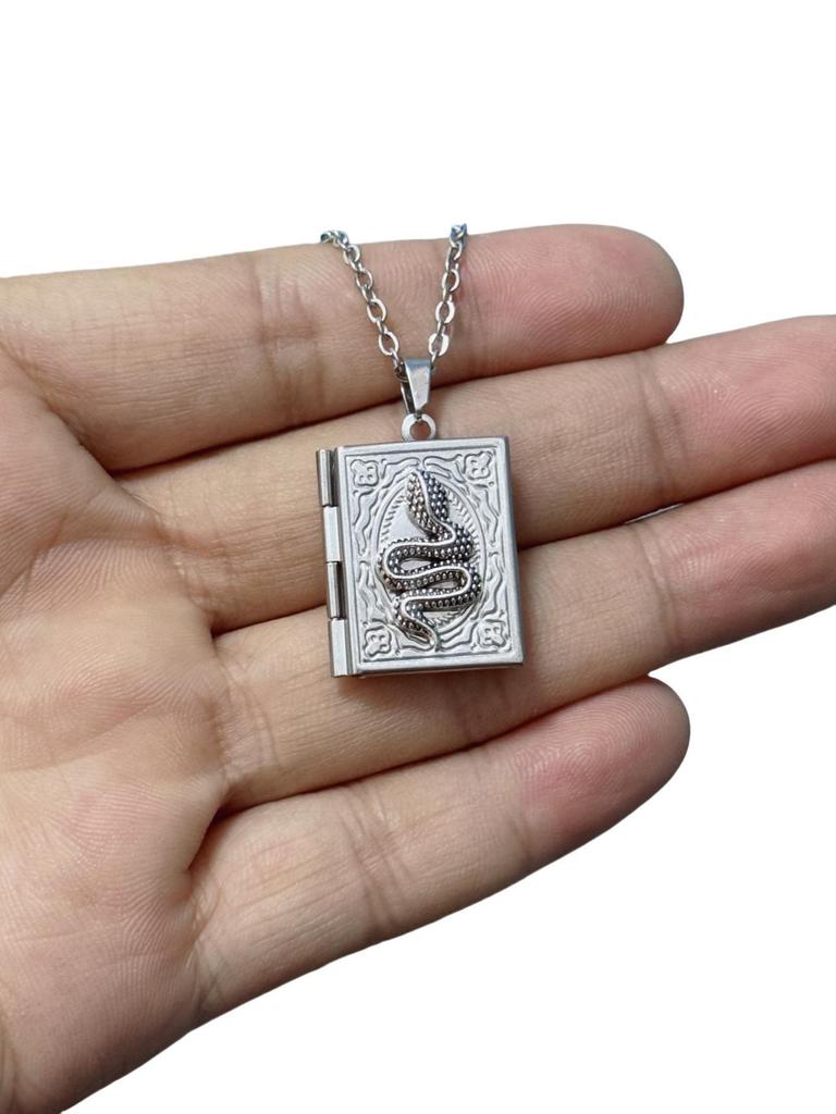 Retro Gothic Blood-red Rose Black Cross Relief Book-shaped Pendant Necklace for Women Men Halloween Stainless Steel Jewelry Gift