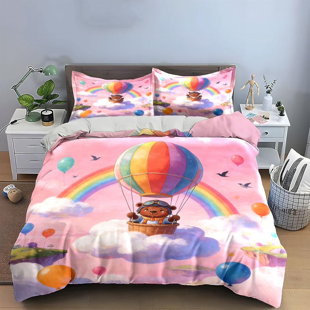 Colorful Balloon Bear Set Soft Comfortable Duvet Cover Bedding Set Included 1*Duvet Cover & 2*Pillowcases, Gift