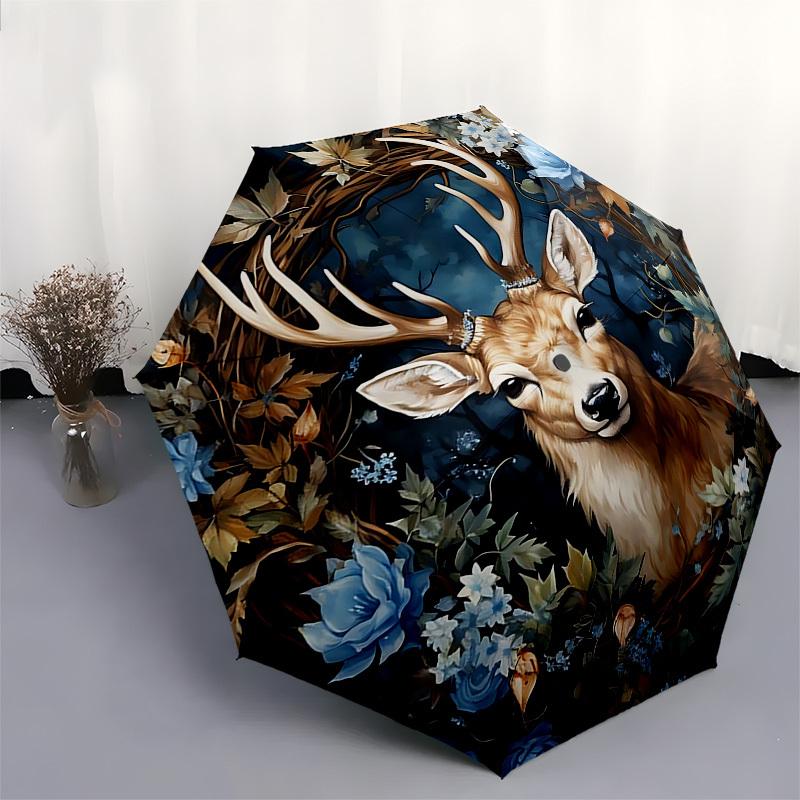 1pc Deer umbrella automatic open/close, 8-Rib Durable Frame, Compact Folding Design, Ideal Birthday/Holiday Gift 1143A
