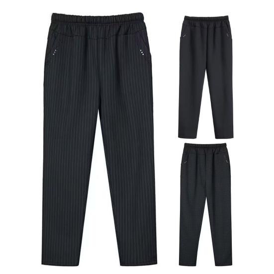 Yousheng Women Cotton Pants Solid Color Elastic Waist Casual Trousers with Pockets Thickened Velvet Lining Winter Sweatpants