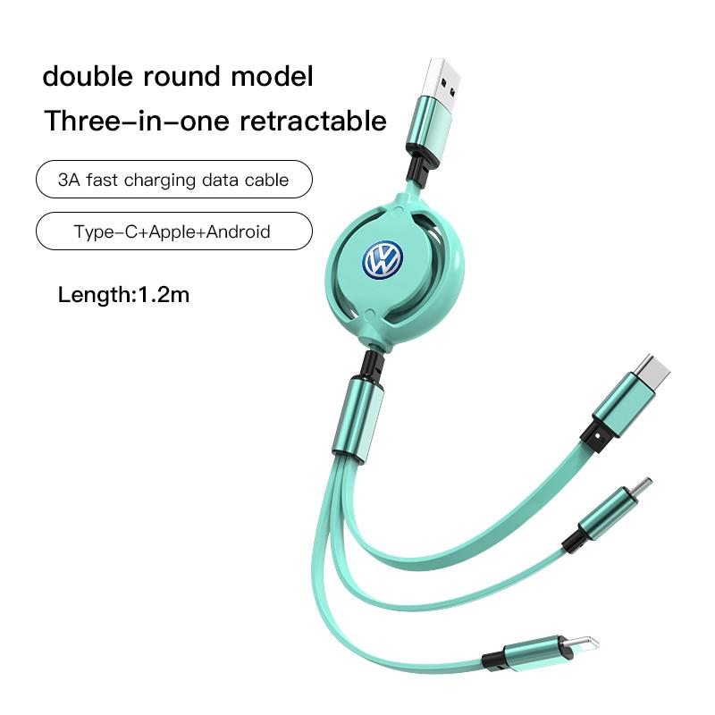 Valve Stems Caps 3 In 1 Retractable Data Cable USB Car Charger Head Auto Accessories For Volkswagen VW RLine R Golf Amarok T5 Ti QF3