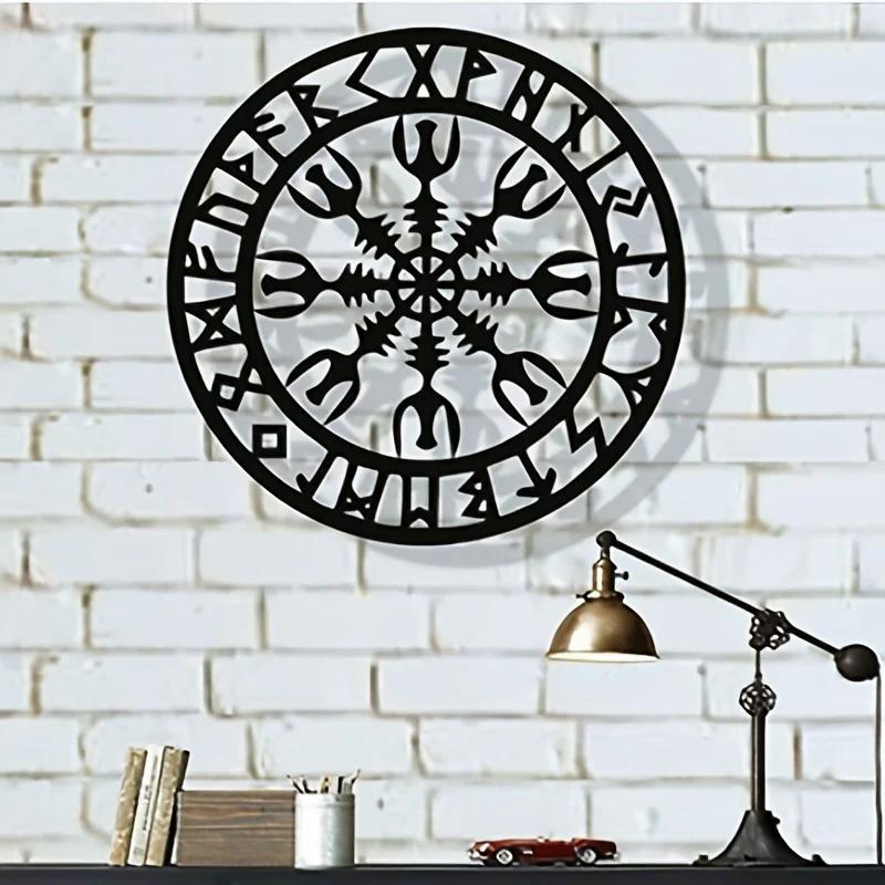 Norse Mythology Viking Compass Wall Sign - Iron Metal Art Decor (Odin Symbol)