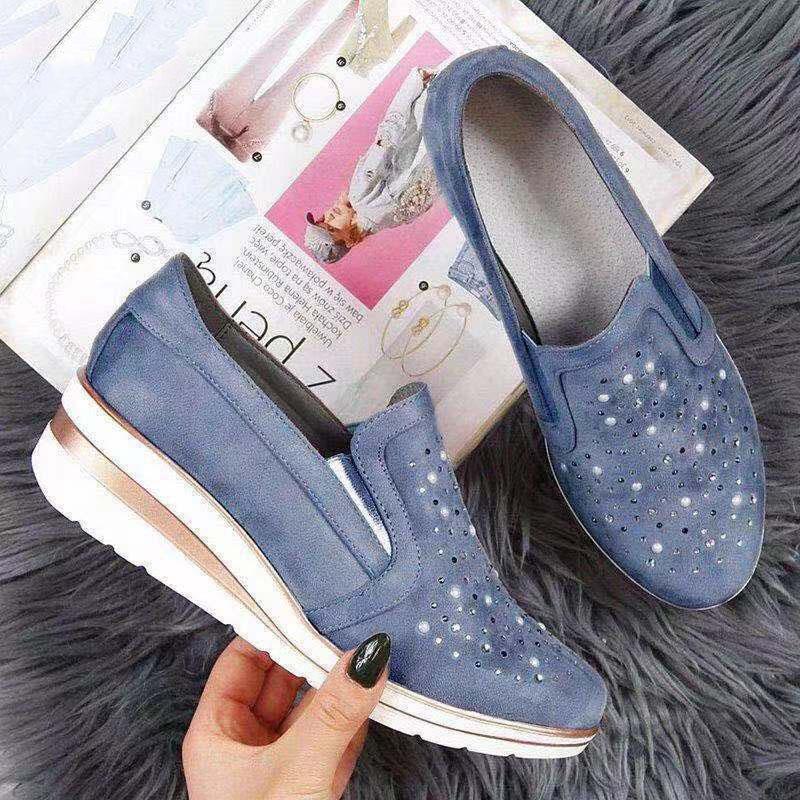 Fashion Autumn Women Flat Bling Sneakers Casual Vulcanized Shoes Female Lace Up Ladies Platform Comfort Crystal Loafers Fashion Shoes