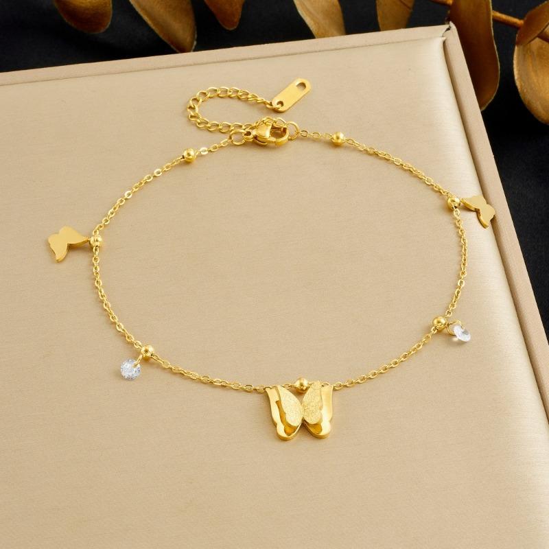 Gold Double Layer Butterfly Charm Bracelet