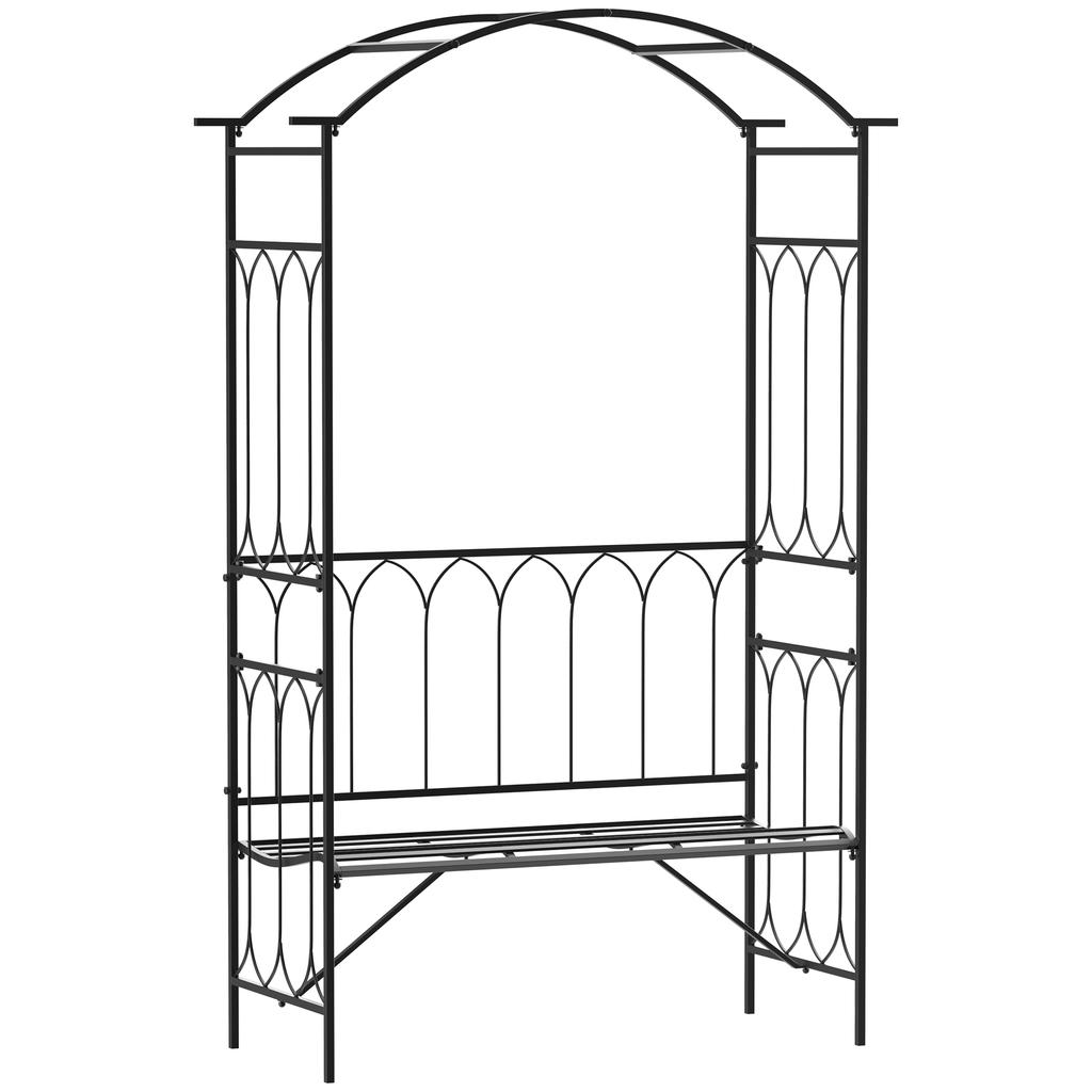 Black Metal Rose Arch, Trellis for Climbing Plants, Garden Arch with Bench, Topped Climbing Arch, Rose Archway, Trellis for Garden