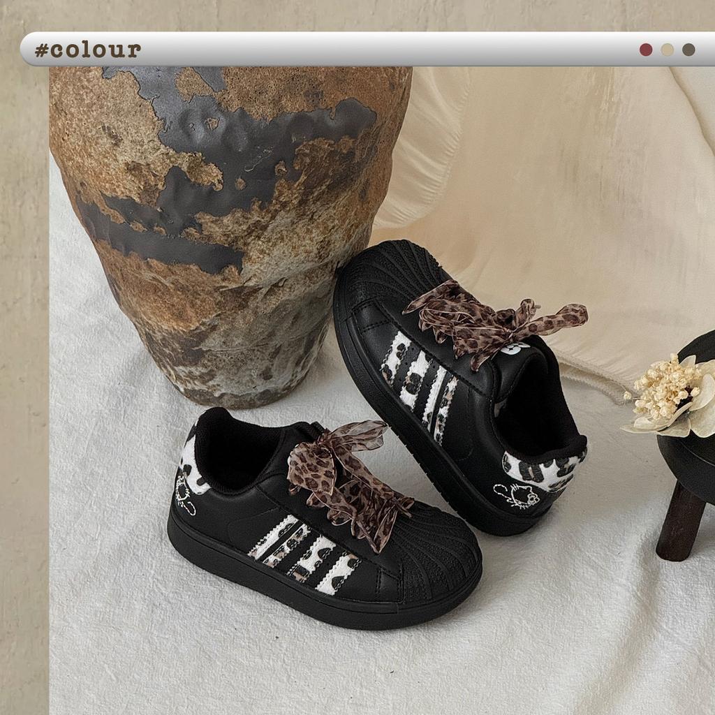 XSHX Leopardenmuster Schalen-Schuhe | Mädchen Herbst Klettverschluss Tasche Kopf Gummi rutschfeste Laufsohle stabil und retro süß