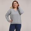 Autumn and Winter Plus Size Women's Solid Colour Simple Woven V-neck Pullover Jumper