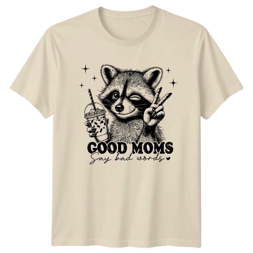 Good Moms Say Bad Words Raccoon Peace Sign Graphic TShirt