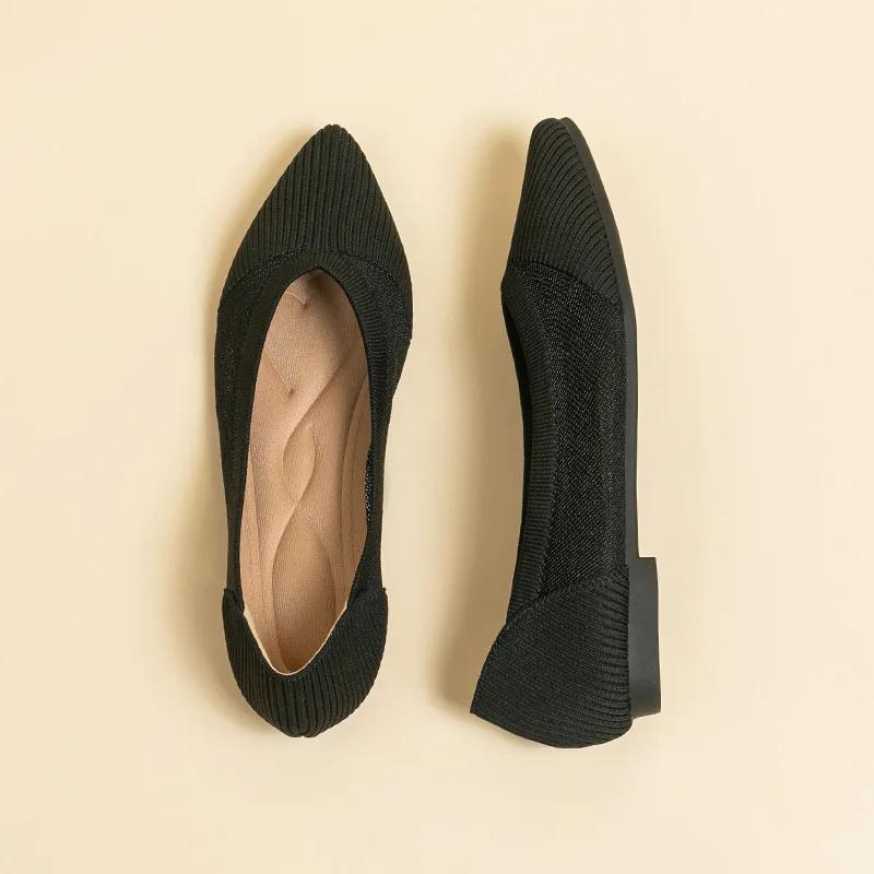 2025 Fashion Ballet Flat Shoes for Women's Summer Mesh Breathable Anti Slip Rubber Sole Pointed Dress Shoes Sapatos De Mujer 43