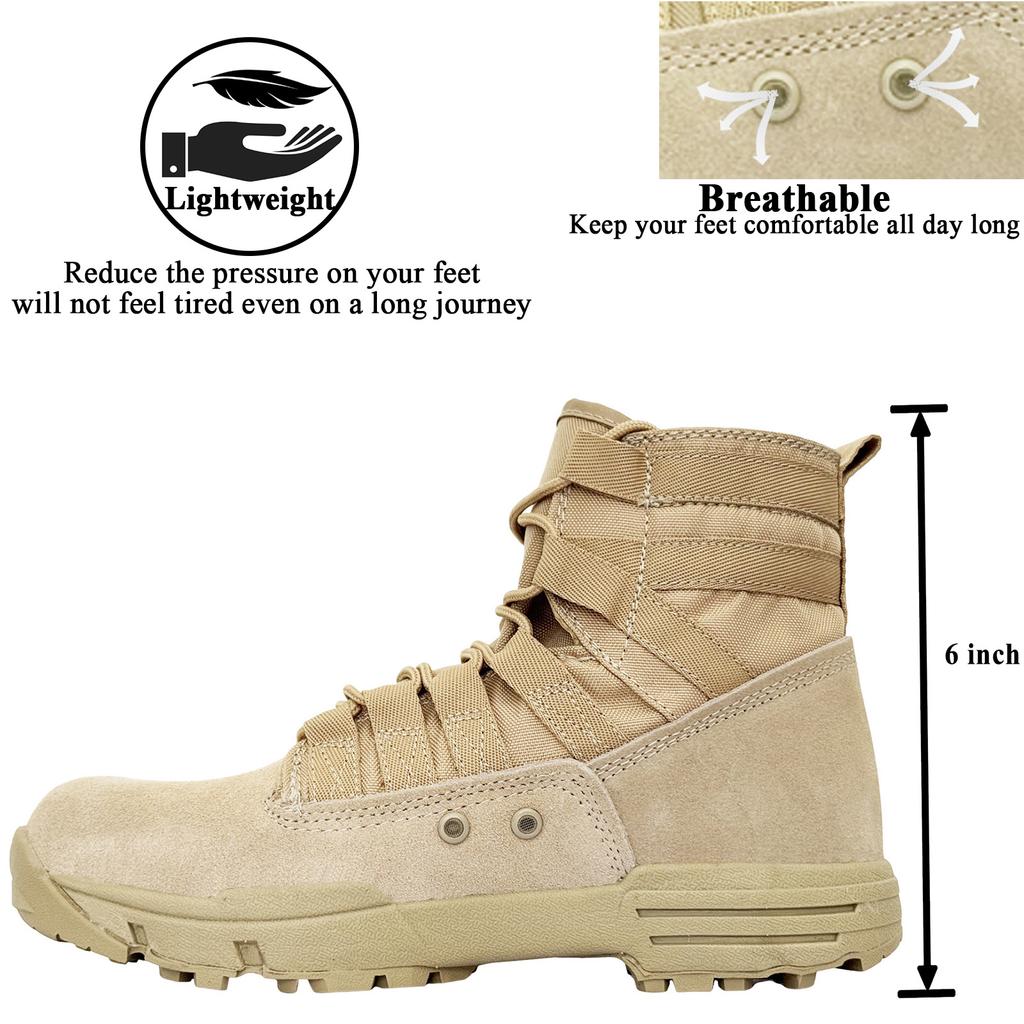LAHORS® Lightweight Suede Leather Tactical Combat Boot Men Outdoor Hiking Desert Army Shoes Breathable Male Ankle Boots Man made