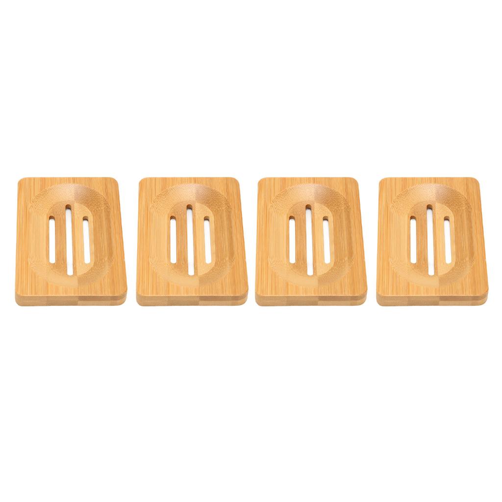 4 Stück Bambus Seifenschale Zuhause Badezimmer Hotel Modisch Elegant Selbstentwässernder Seifenhalter Zubehör