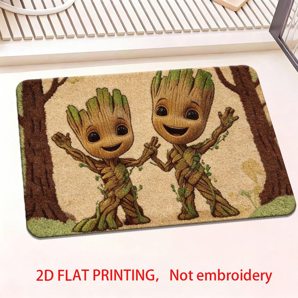 2D Flat, 1pc 2D Flat Printing Marvel Doormats Groot Anti Slip Ultra Soft Bathroom Floor Mat, 850gms Velvet Suitable for Bathro 40x60cm