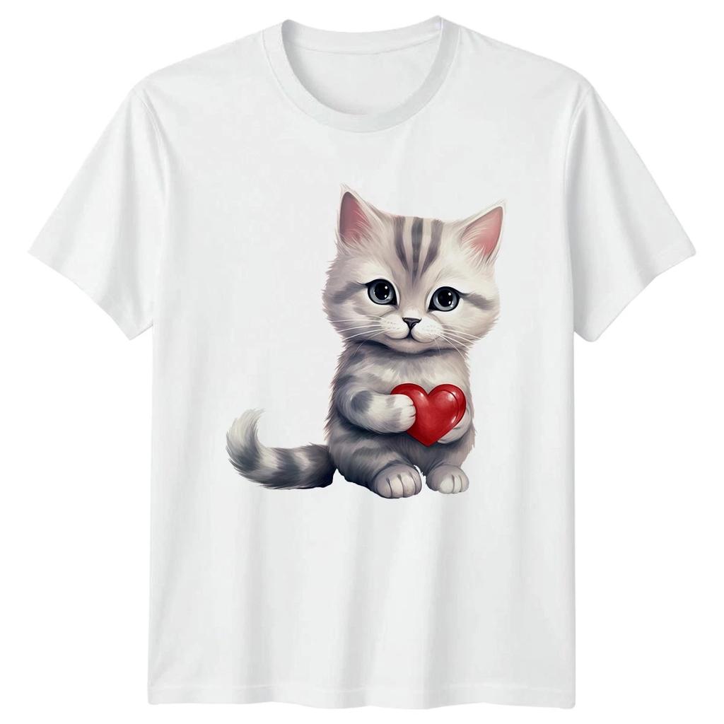 Kitten With Heart Animals Cats Mens T-Shirt Womens Tee Graphic Unisex Top