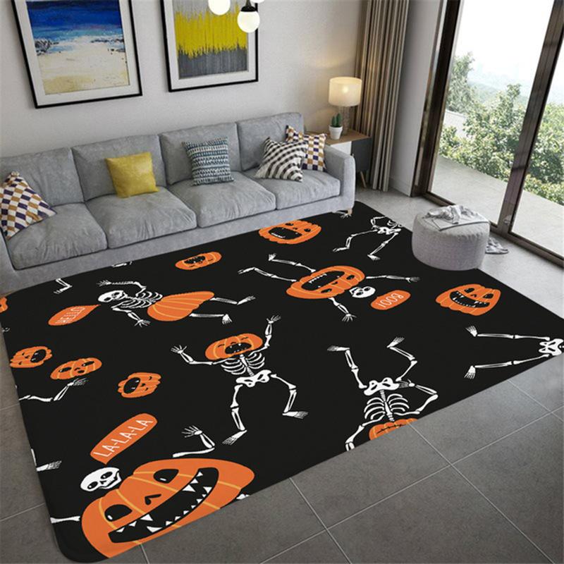 Flannel Area Rug Anti-slip Modern Abstract Carpet Welcome Door Mat Anti-Slip Doormat Halloween Carpet with Pumpkin Pattern
