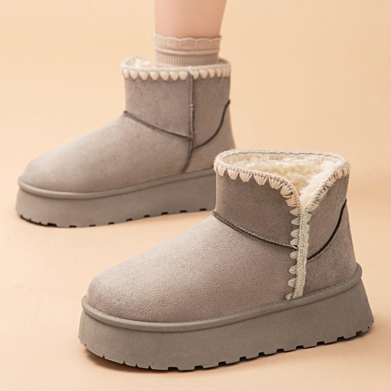 Winter Women Snow Boots Thick Sole Outdoor Anti Slip Cold-proof Keep Warm Fur Knitted Lace Platform Cotton Shoes for Female