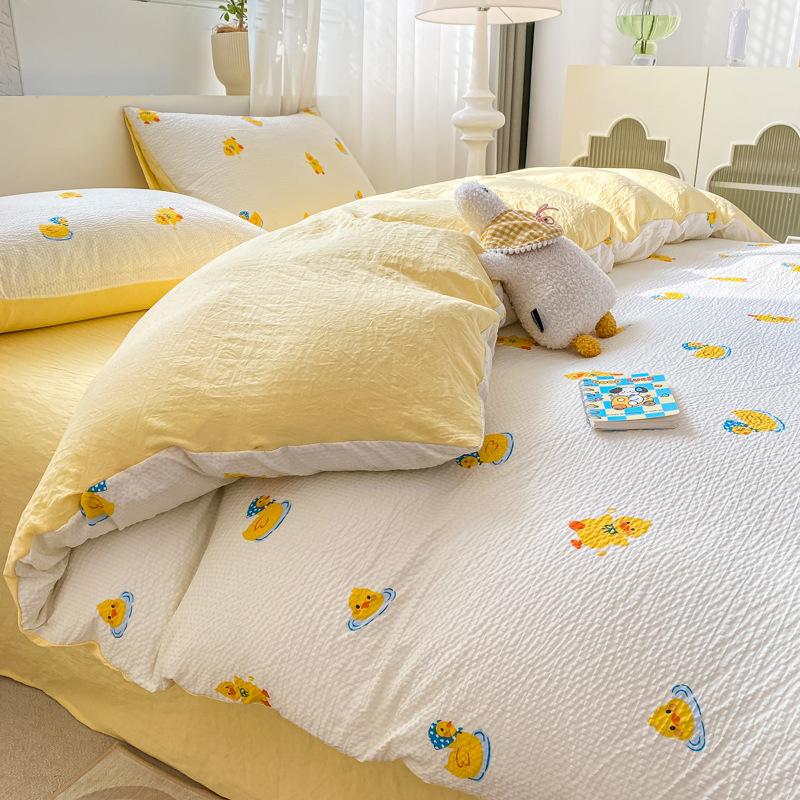 Set Lenzuola Seersucker a Quattro Pezzi Lenzuolo Copripiumino Federe