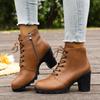 2025 New Fashion Short-thigh Boots Autumn New Round Toe Lace-up Side Zipper Platform Anti-slip Wear-resistant High Heels