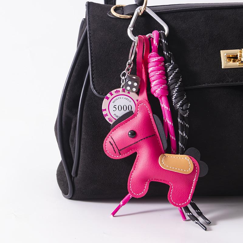 1 Piece Leather Pony Keychain Braided Rope Backpack Pendant For Phone Bag Hanging Accessories Diy Decoration