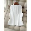 Women's Linen Blend Vest, V-Neck Sleeveless Button-Down Waistcoat, Lightweight Tailored Suit Vest for Business Casual Office