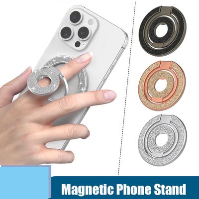 Strong Magnetic Phone Stand Holder for iPhone 16/17 & Xiaomi - Dual Side Folding Ring Magsafe Car Mount Bracket with Adjustable Viewing Angles
