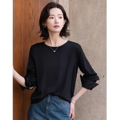 Demana Spliced Round Neck Long Sleeve T-shirt