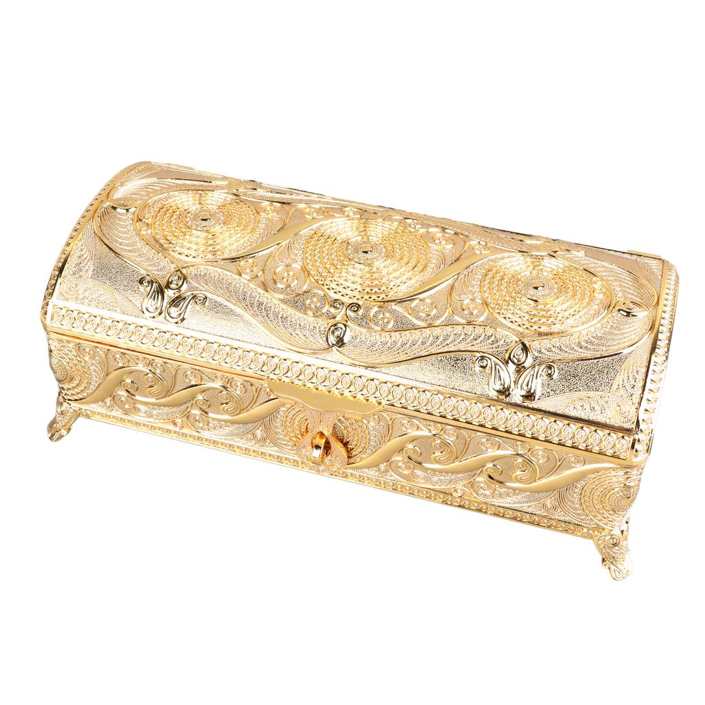 Vintage Jewelry Box Elegant Colorfast Alloy Rustproof Soft Lining Trinket Storage Box for Family Decor