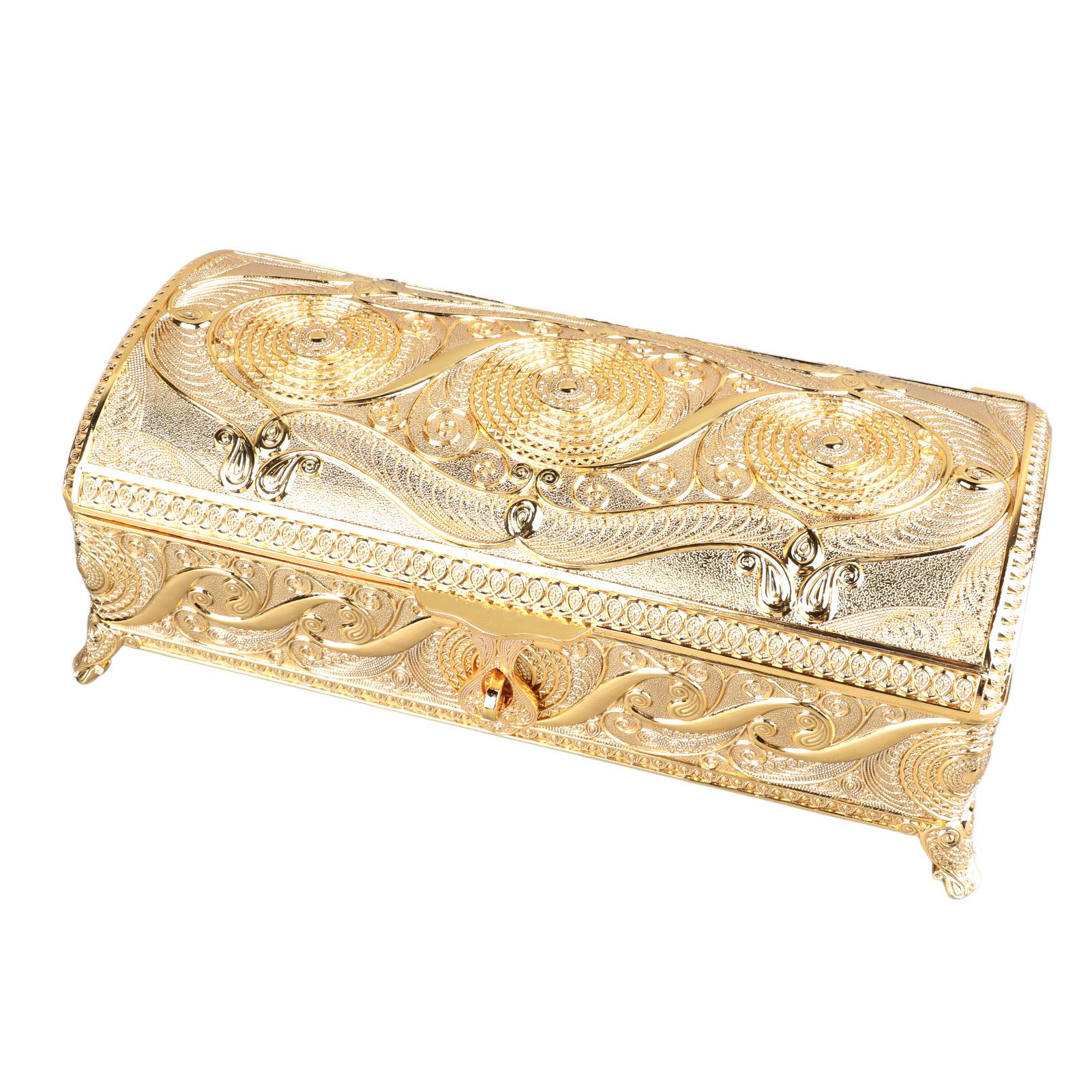 

Vintage Jewelry Box Elegant Colorfast Alloy Rustproof Soft Velvet Lining Trinket Storage Box for Family Office Decor