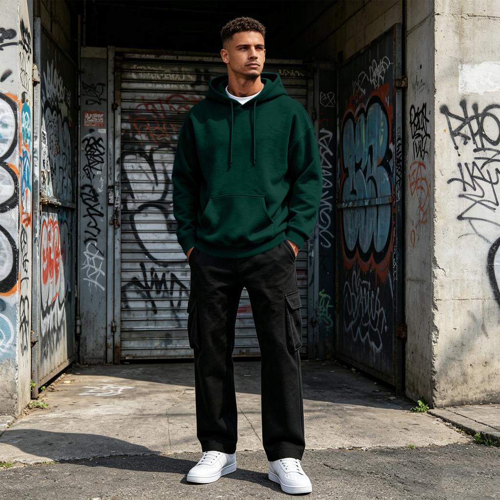 Men's Casual Loose Fit Hoodie and Cargo Pants 2 Piece Set with Elastic Waist for Everyday Streetwear