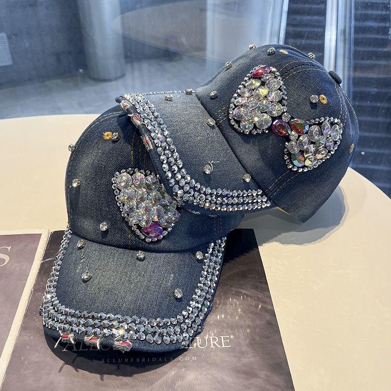 Handmade Diamond Cowboy Hat Spring and Autumn Diamond Diamond Peaked Hat Baseball Cap Women's Outdoor Fashion Sun Hat Tide
