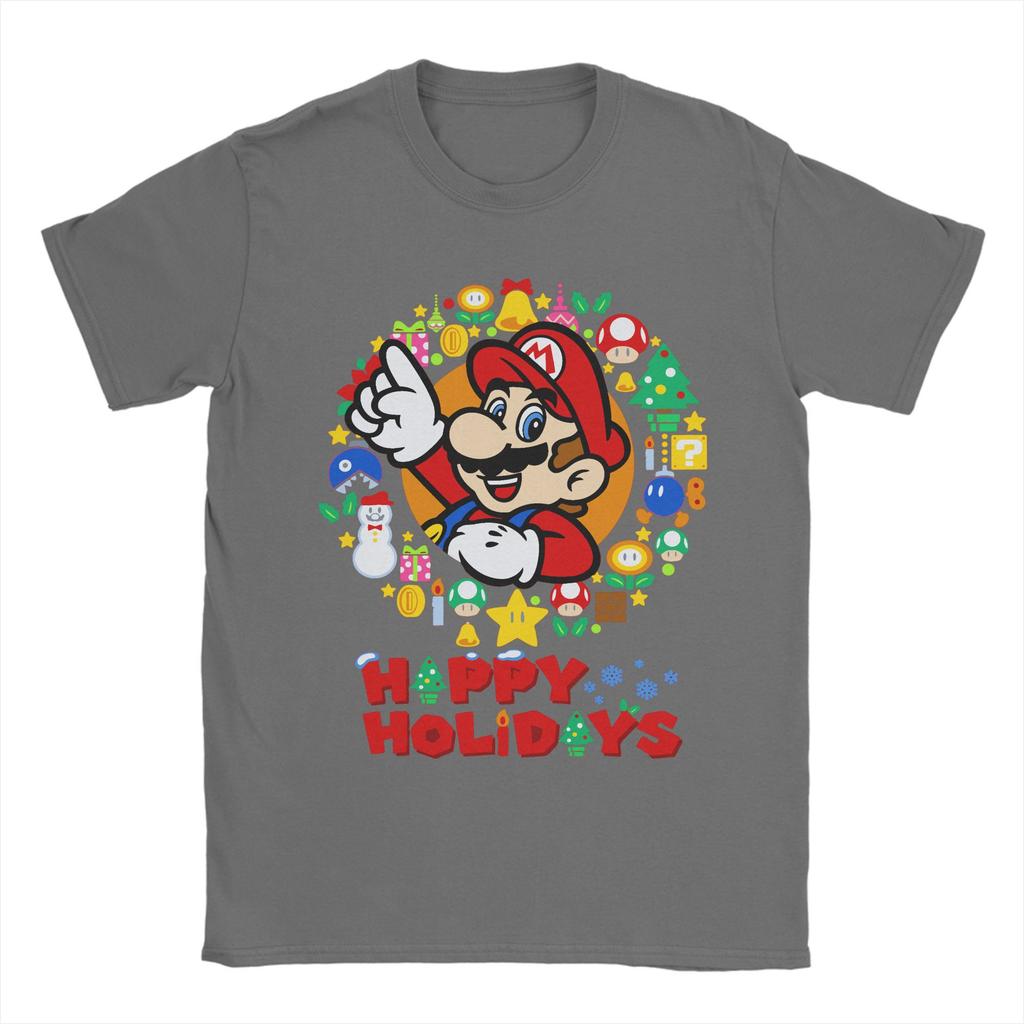Cartoon Super Marios TShirt Men Women Merry Christmas Novelty Cotton Tee Shirt Crewneck Short Sleeve T Shirt Plus Size Clothing