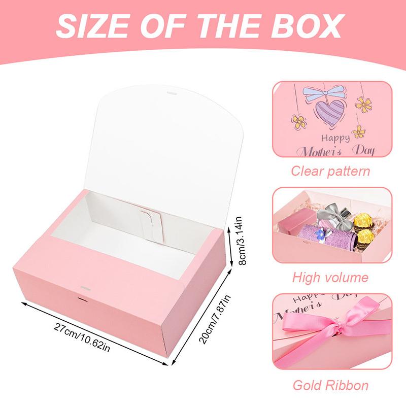 WTEMPO Mother's Day/Mother's Birthday Pink Gift Boxes Daily Presents Universal Packaging Boxes DIY Foldable Paper Boxes with Ribbon Bow