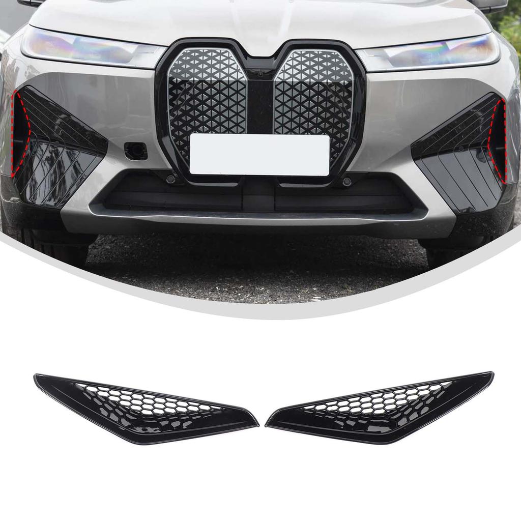 ABS Schwarz Für BMW ix 2026-2026 Auto Frontstoßstange Seiten Lufteinlass Schutzabdeckung Lüftungsgitter Dekorativer Rahmen Zubehör