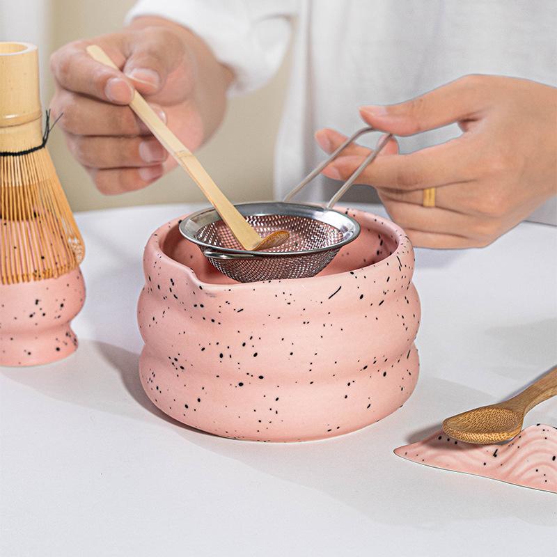 4/5/7/8PCS Matcha Teaset Gift Box Flowers Ceramic Bowl Matcha Whisk Scoop Bamboo Brush Exquisite Kit for Tea Lovers