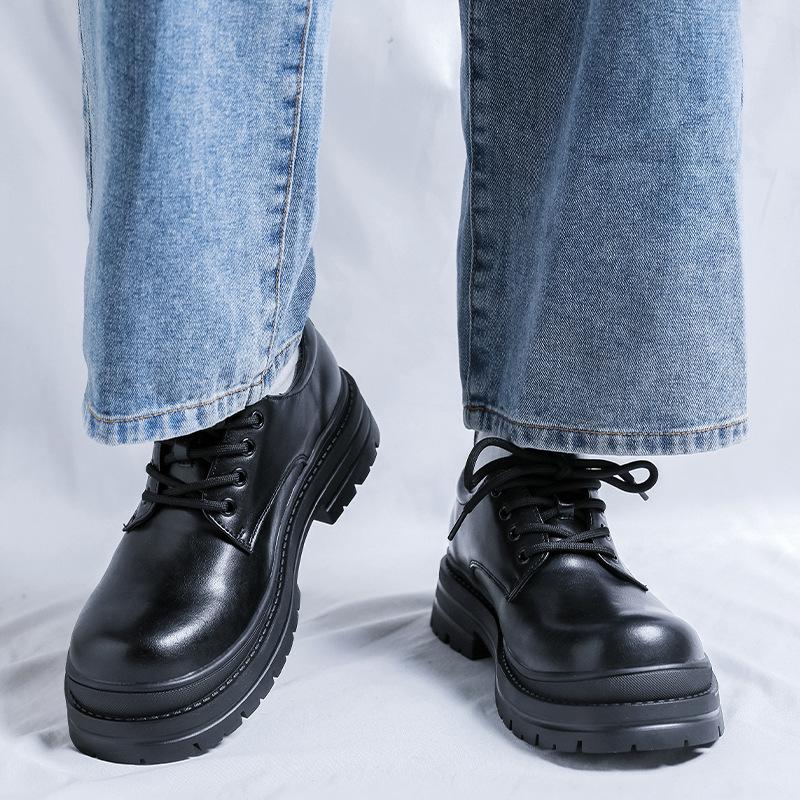 Paris Platform Derby Shoes Men's High-end Niche Black Heightening Leather Shoes British Dress Big Head Shoes 14404-R
