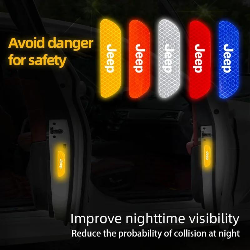 4Pcs Waterproof Car Door Safety Warning Reflective Sticker for Jeep Gladiator Compass Renegade Anti-Collision Auto Accessories AKV1